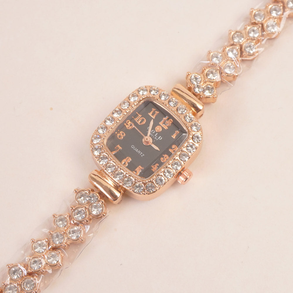 Woman Chain Wrist Watch Stone Design Rosegold