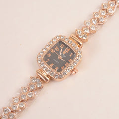 Woman Chain Wrist Watch Stone Design Rosegold