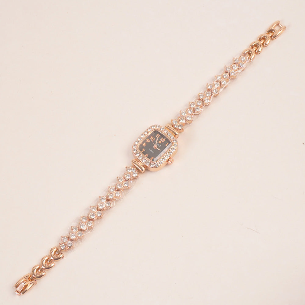 Woman Chain Wrist Watch Stone Design Rosegold