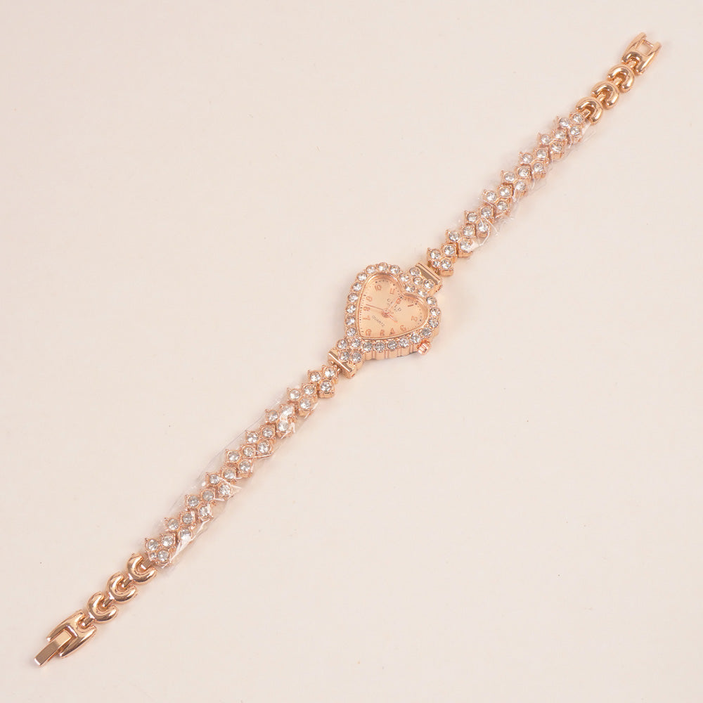 Woman Chain Wrist Watch Stone Design Rosegold