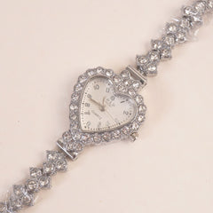 Woman Chain Wrist Watch Stone Design Silver