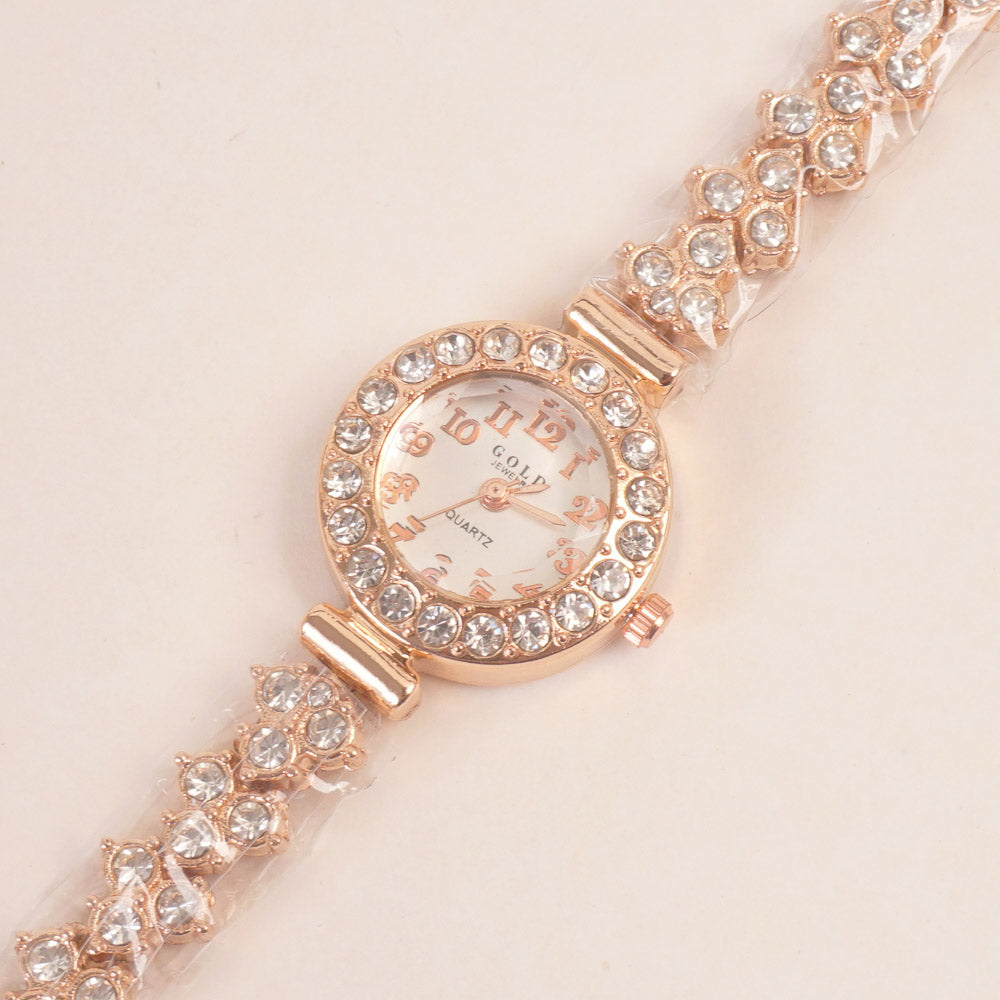 Woman Chain Wrist Watch Stone Design Rosegold