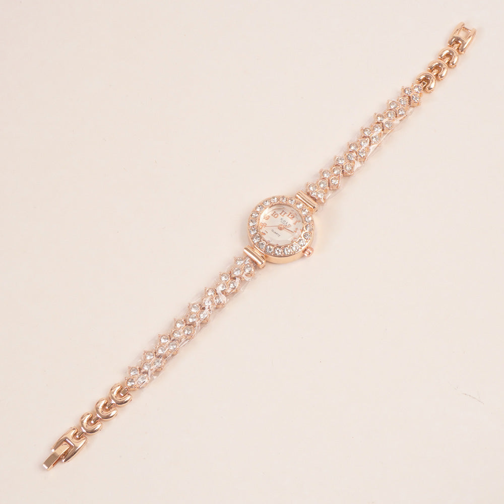 Woman Chain Wrist Watch Stone Design Rosegold