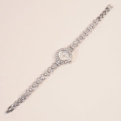 Woman Chain Wrist Watch Stone Design Silver