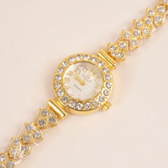 Woman Chain Wrist Watch Stone Design Golden