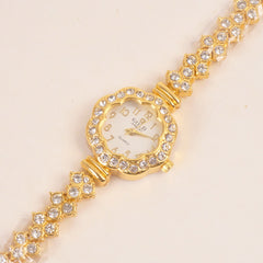 Woman Chain Wrist Watch Stone Design Golden