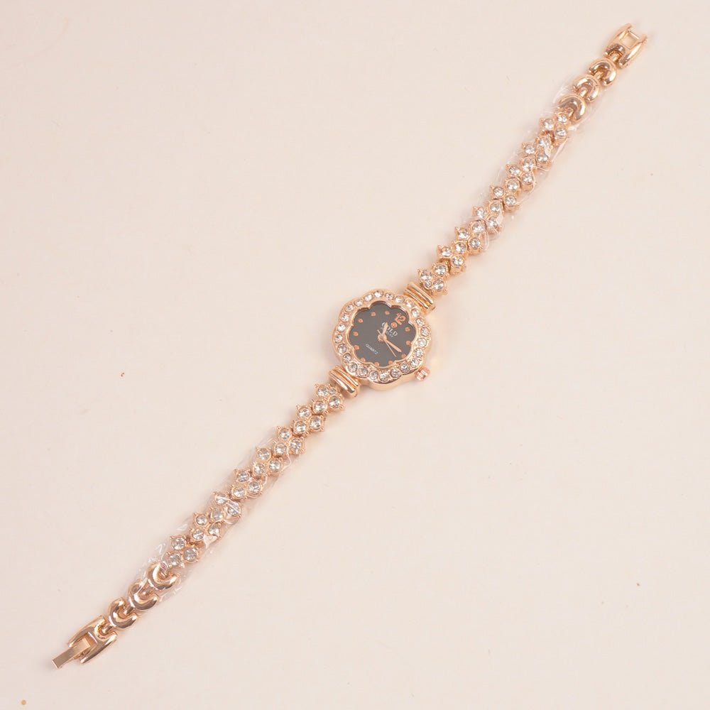 Woman Chain Wrist Watch Stone Design Rosegold