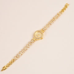 Woman Chain Wrist Watch Stone Design Golden