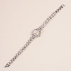 Woman Chain Wrist Watch Stone Design Silver