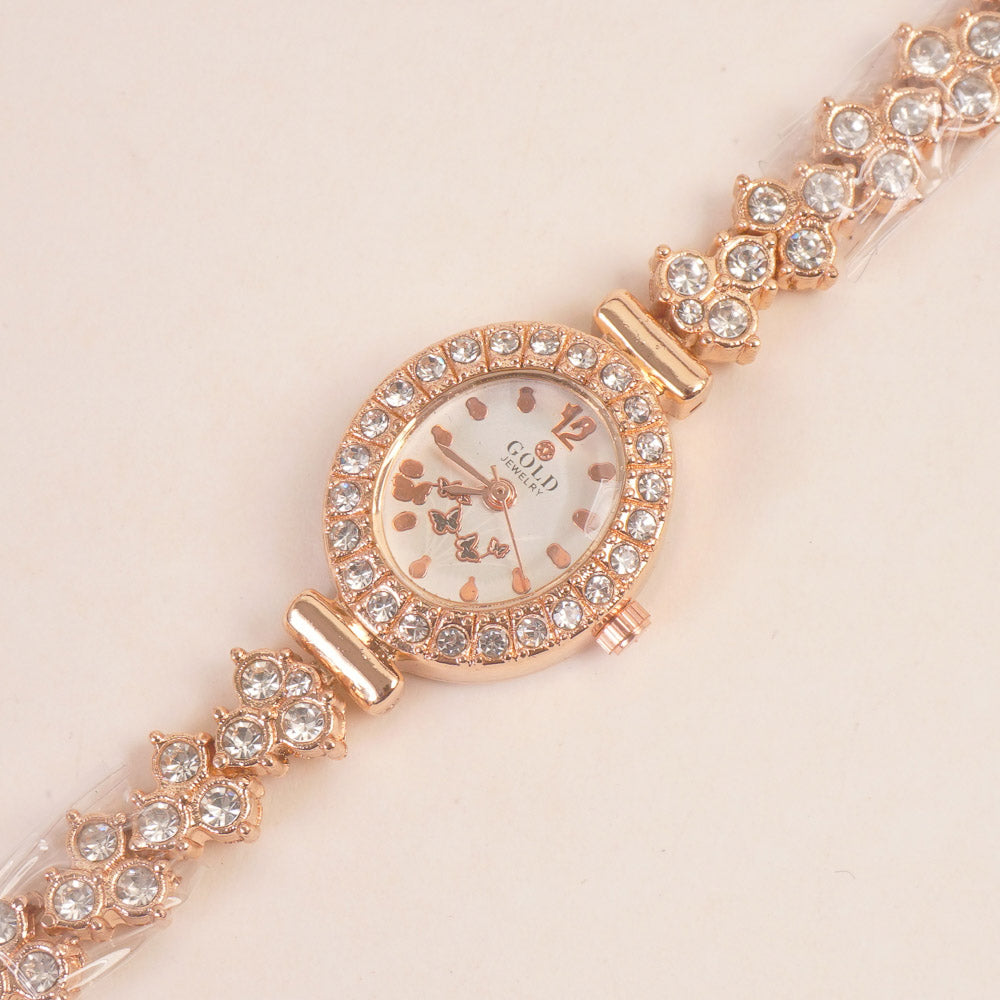 Woman Chain Wrist Watch Stone Design Rosegold