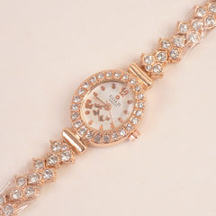 Woman Chain Wrist Watch Stone Design Rosegold