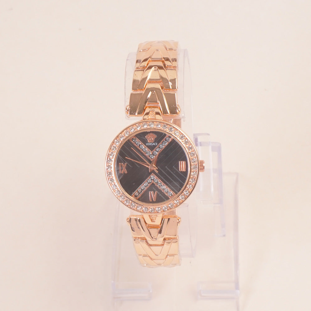 Women Chain Watch Rosegold Black