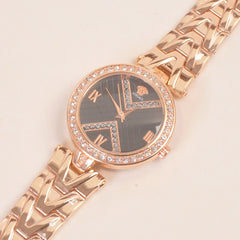 Women Chain Watch Rosegold Black