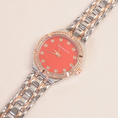 Two Tone Women Chain Wrist Watch Rosegold Red