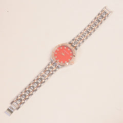 Two Tone Women Chain Wrist Watch Rosegold Red