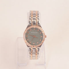 Two Tone Women Chain Wrist Watch Rosegold Green