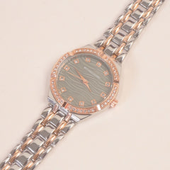 Two Tone Women Chain Wrist Watch Rosegold Green