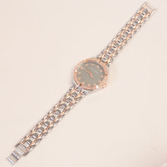 Two Tone Women Chain Wrist Watch Rosegold Green