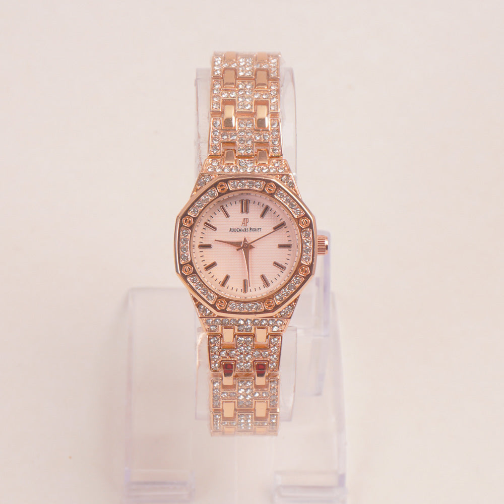 Women Chain Wrist Watch Rosegold Pink