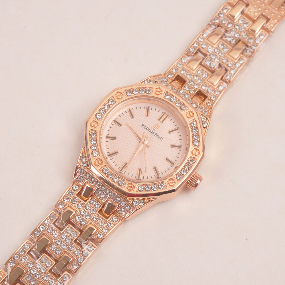 Women Chain Wrist Watch Rosegold Pink