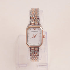 Two Tone Women Chain Wrist Watch Rosegold White