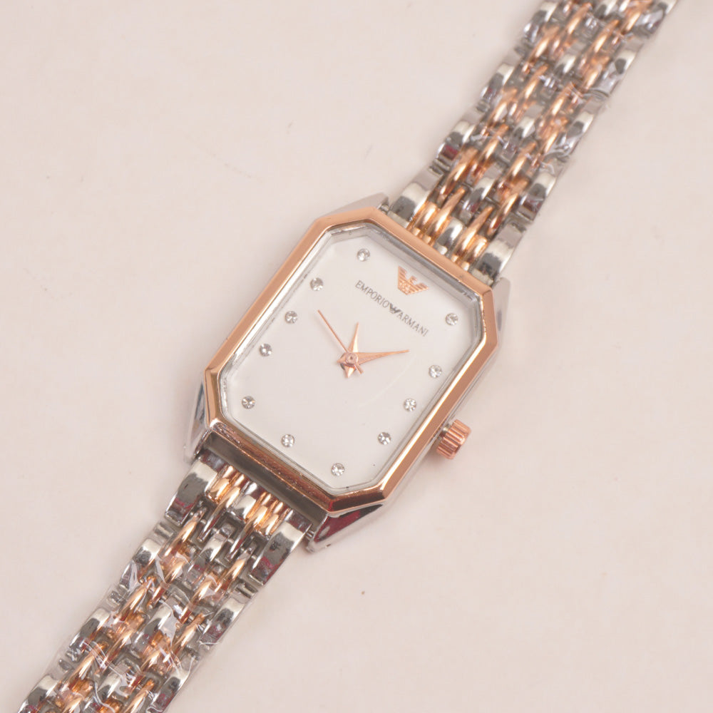 Two Tone Women Chain Wrist Watch Rosegold White