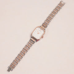 Two Tone Women Chain Wrist Watch Rosegold White