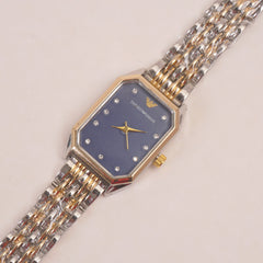 Two Tone Women Chain Wrist Watch Golden Blue