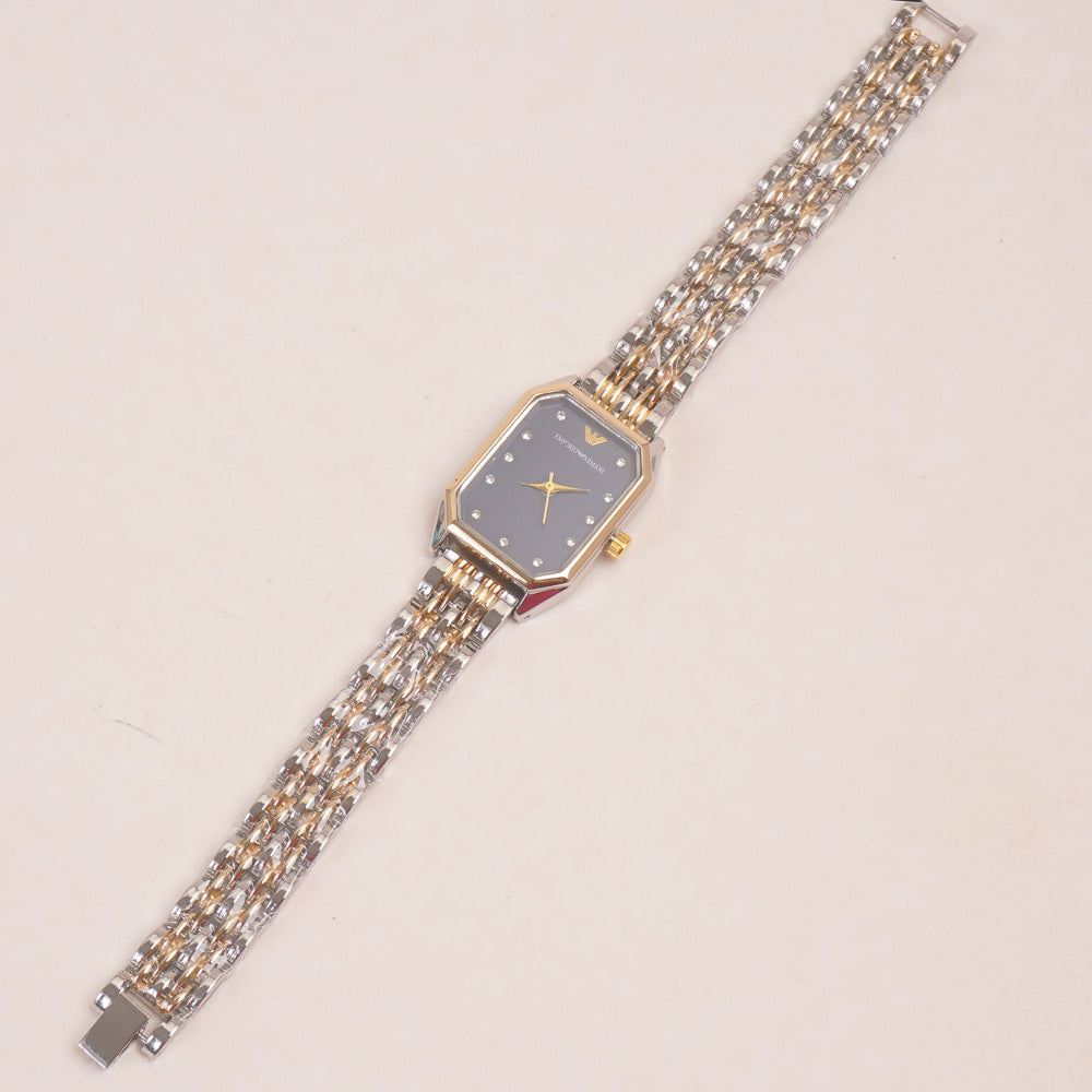 Two Tone Women Chain Wrist Watch Golden Blue