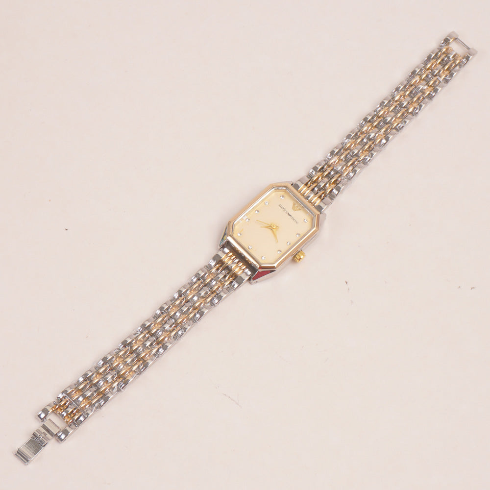 Two Tone Women Chain Wrist Watch Golden