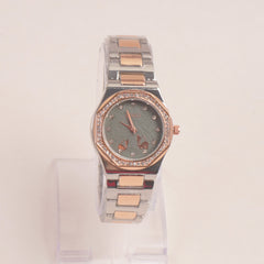 Two Tone Women Chain Wrist Watch Rosegold Green