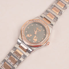 Two Tone Women Chain Wrist Watch Rosegold Green