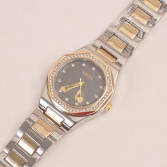 Two Tone Women Chain Wrist Watch Golden Black