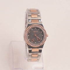 Two Tone Women Chain Wrist Watch Rosegold Black