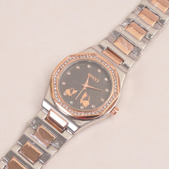 Two Tone Women Chain Wrist Watch Rosegold Black