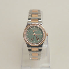 Two Tone Women Chain Wrist Watch Rosegold Green