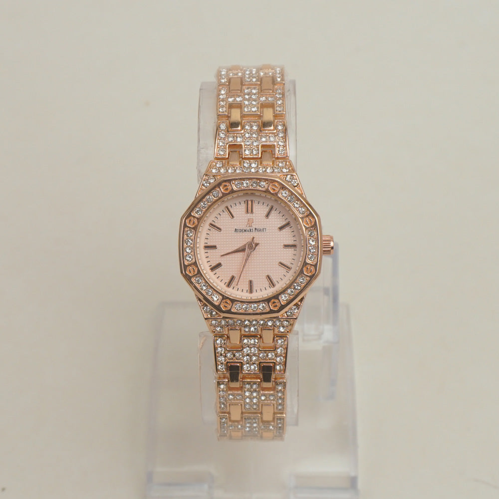 Women Chain Wrist Watch Rosegold Pink