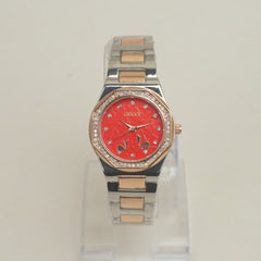 Two Tone Women Chain Wrist Watch Rosegold Red