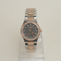 Two Tone Women Chain Wrist Watch Rosegold Black