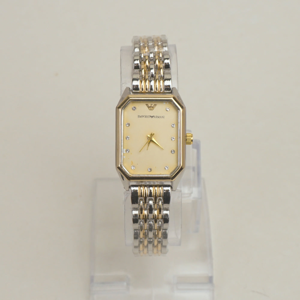 Two Tone Women Chain Wrist Watch Golden