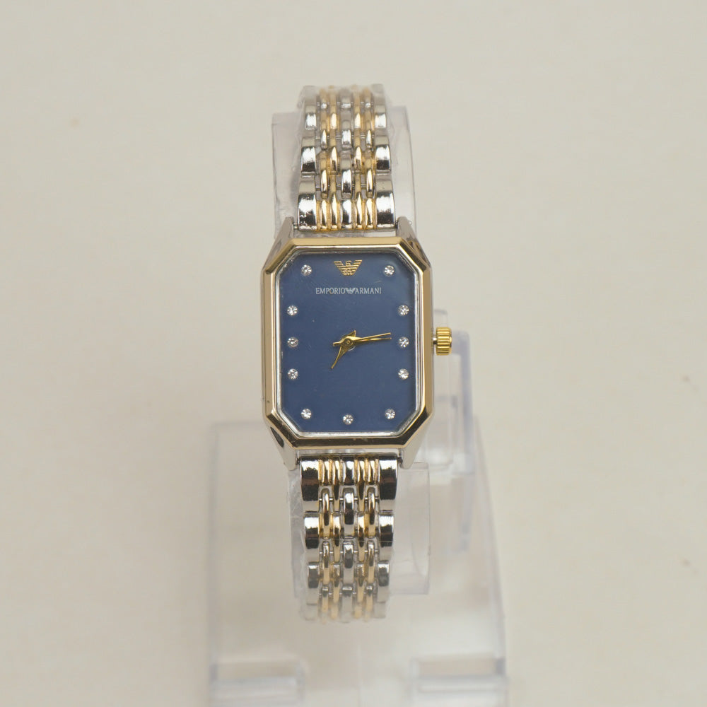 Two Tone Women Chain Wrist Watch Golden Blue