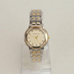 Two Tone Women Stone Design Chain Wrist Watch Yellow Dial