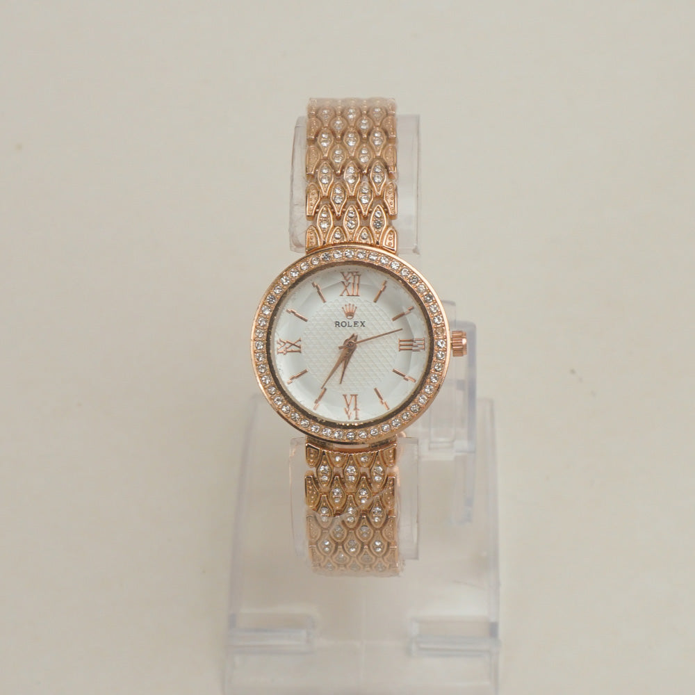 Women Stone Design Chain Wrist Watch White Dial