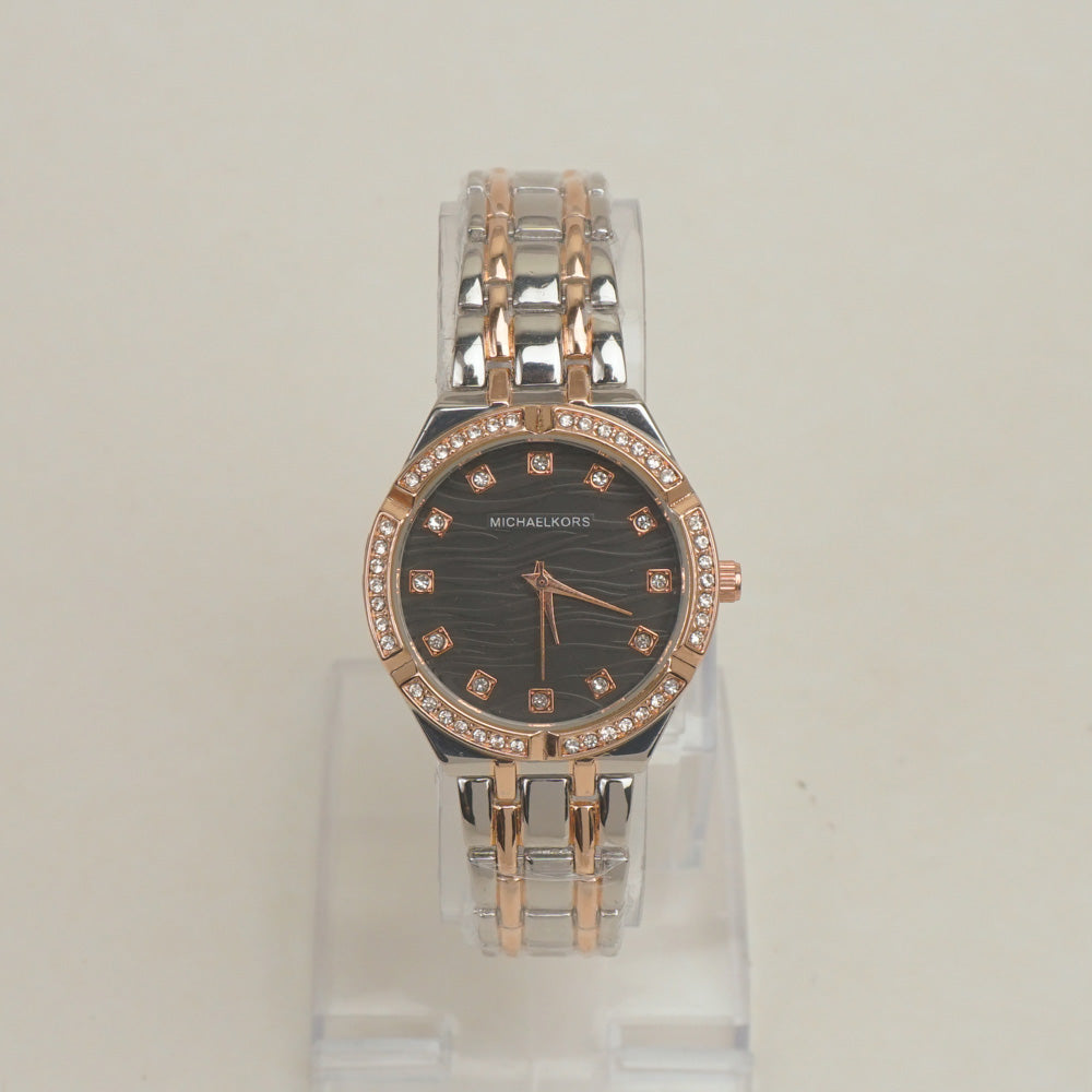 Two Tone Women Chain Wrist Watch Rosegold Black