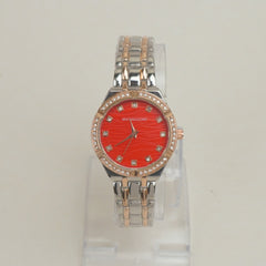 Two Tone Women Chain Wrist Watch Rosegold Red