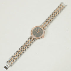 Two Tone Women Stone Design Chain Wrist Watch Rosegold Black