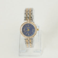 Two Tone Women Stone Design Chain Wrist Watch Golden Blue