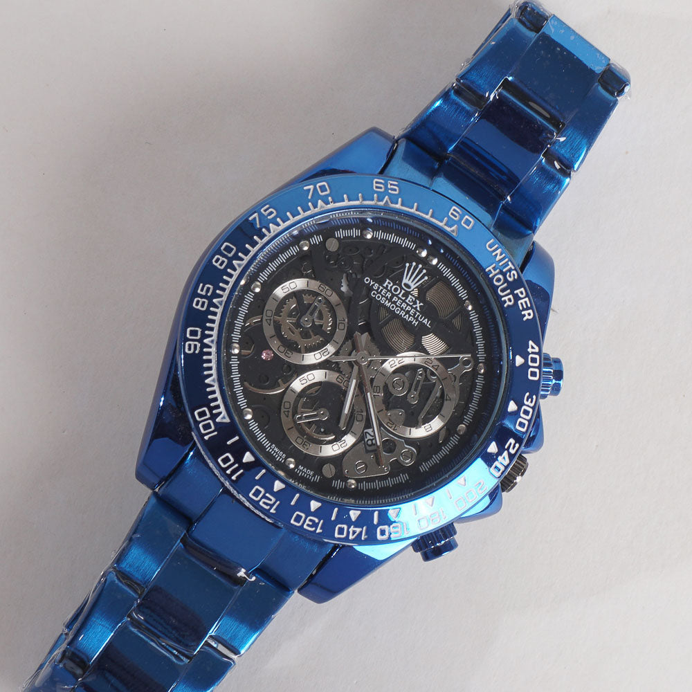 Mens Chain Wrist Watch Blue With Black Dial
