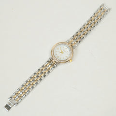 Two Tone Women Stone Design Chain Wrist Watch Golden White