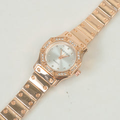 Women Stone Design Chain Wrist Watch Rosegold White